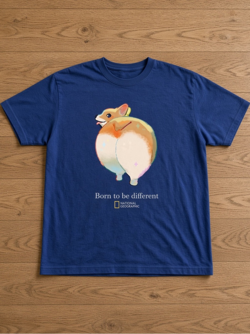 Gildan Blue T-Shirt with Colorful Corgi Illustration